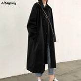 Black Trench Women Long Coat Fashion Windbreaker All-Match Spring Outwear Vintage Streetwear Womens Clothing Harajuku Korean Ins